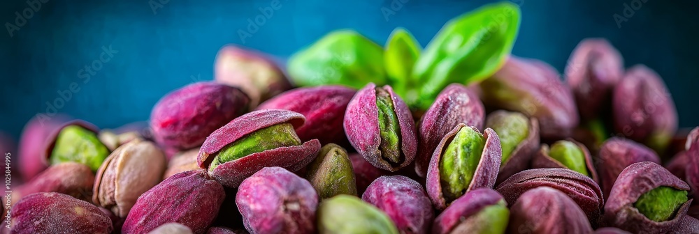 one nut topped with a green leaf