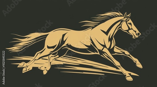 A stylized image of a running horse, black and gold. photo