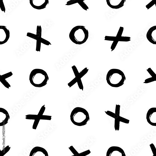 Hand drawn pencil  brush  cross and a zero seamless pattern, tic tac toe pattern. Hand drawn sketch.(Multiple values)