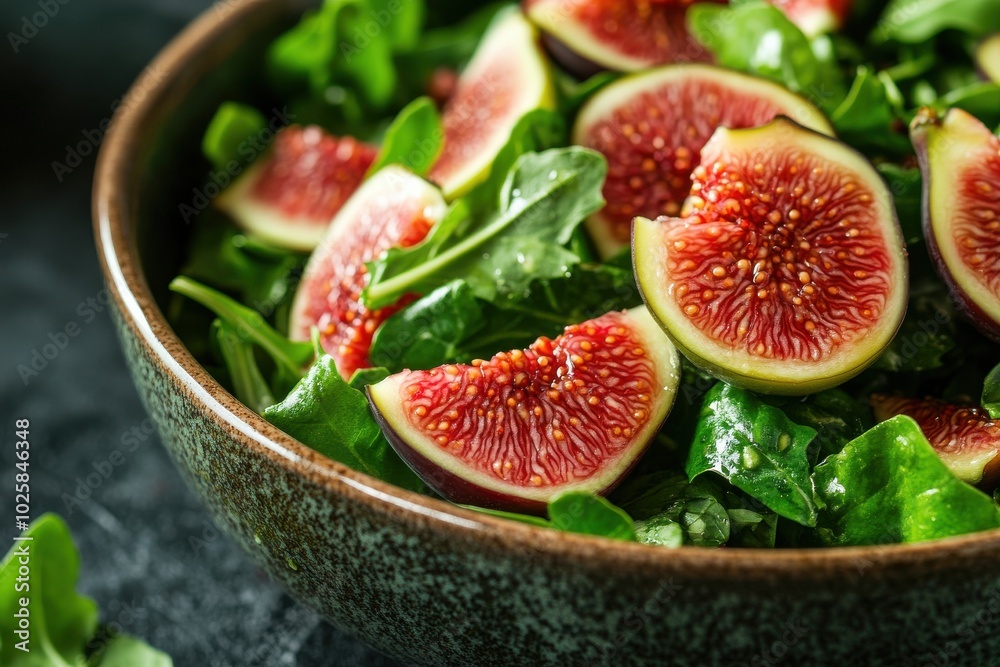 A bowl of green salad with sliced figs A bowl of green salad with sliced figs