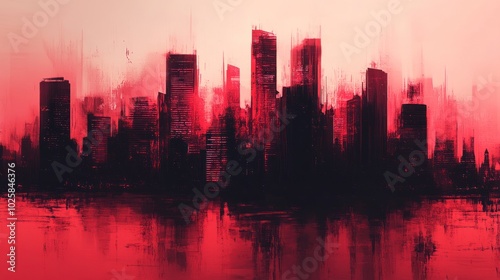 Red Sky Skyline Reflection Abstract Art