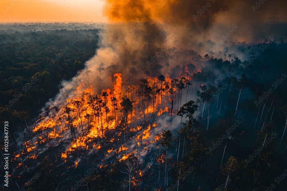 Fototapeta premium Devastating Forest Fire Devastation Threatens Ecosystem Conservation