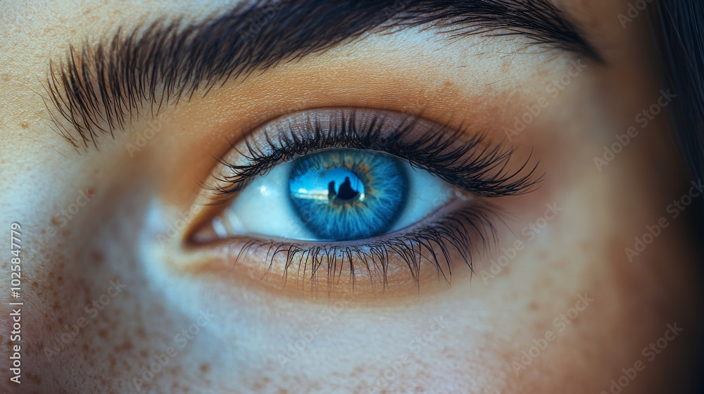 Close up of beautiful woman eye with cameraman in retina, female blue eye with long eyelashes. vision, beauty and people concept abstract background. Close up of beautiful woman eye with cameraman in retina, female blue eye with long eyelashes. vision, beauty and people concept abstract background.