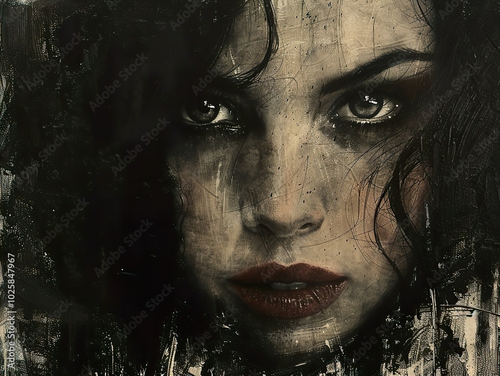 Intense Gaze: A Woman's Portrait in Dark Hues Intense Gaze: A Woman's Portrait in Dark Hues