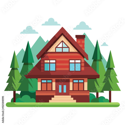 Simple Building Flat Style Illustration white background