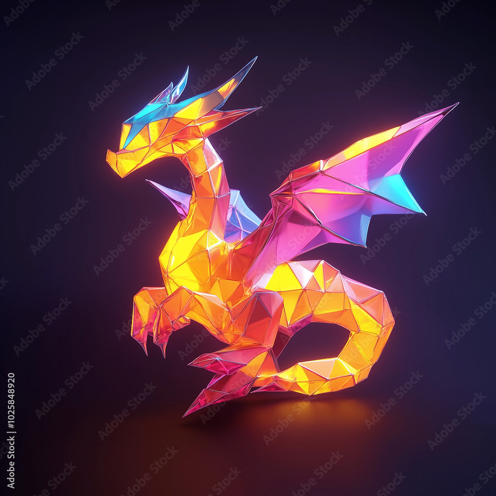 Fototapeta premium A dragon in neon colors on a dark background