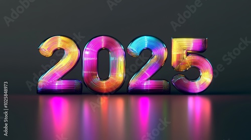 2025 new year numbers with magic colorful particles around new year celebration on plain background