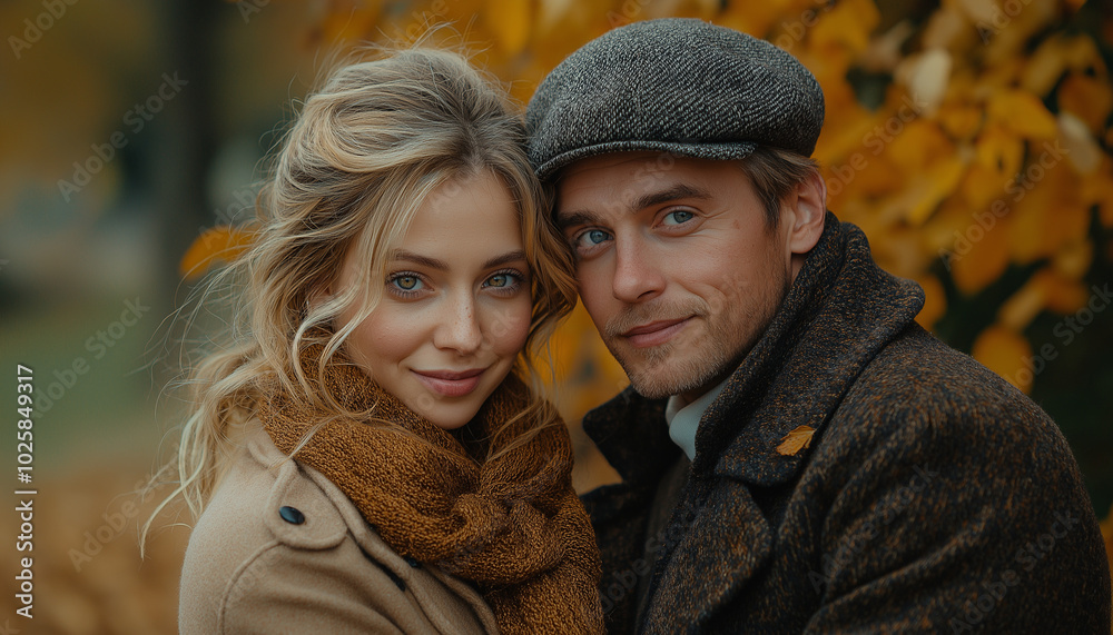 portrait of couple in autumn park portrait of couple in autumn park