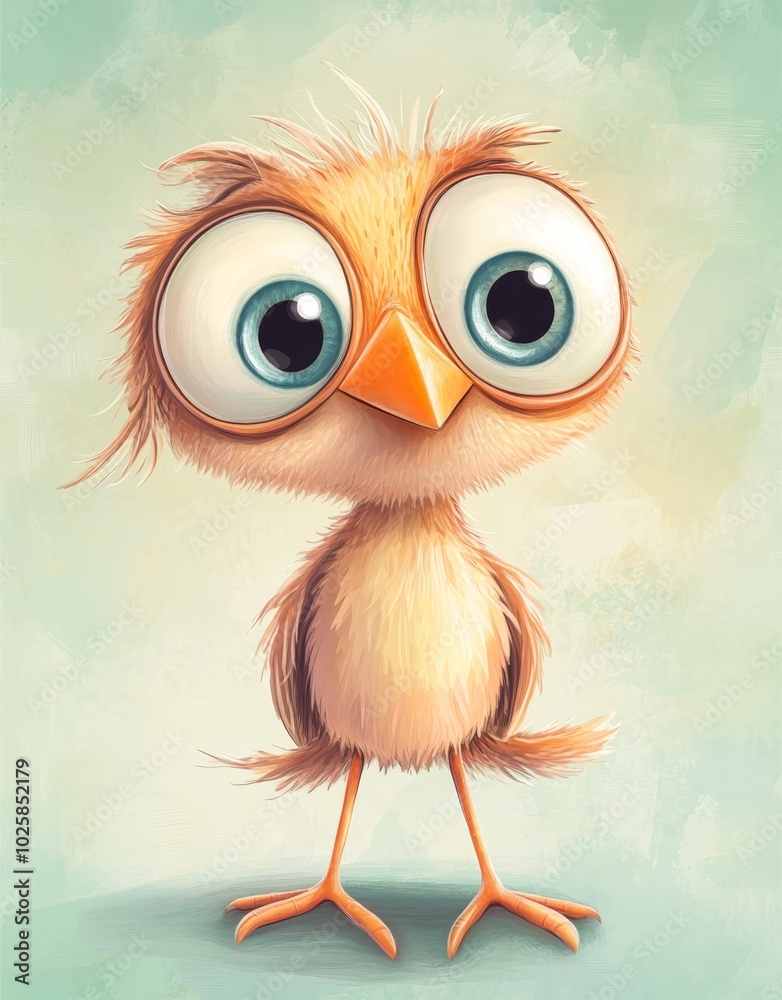 Obraz premium A charming bird with large eyes and an expansive grin faces a backdrop of azure
