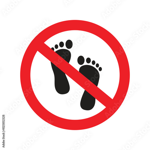 No barefoot ban symbol prohibited footprint sign board icon in red circle vector illustration