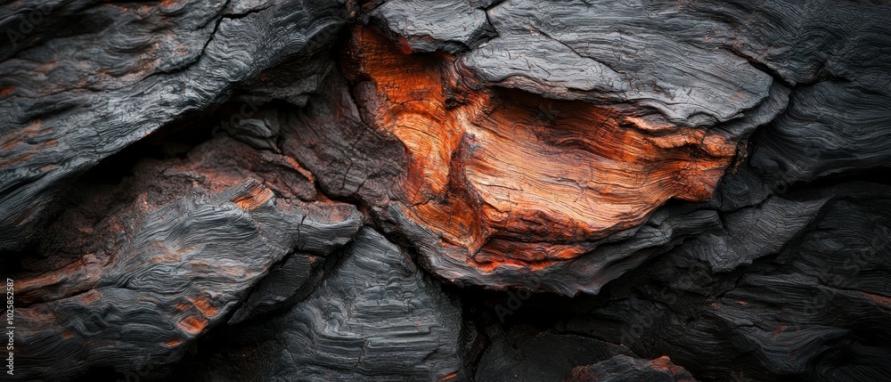 A tight shot of a rock face displaying a red light emanating from its center A tight shot of a rock face displaying a red light emanating from its center