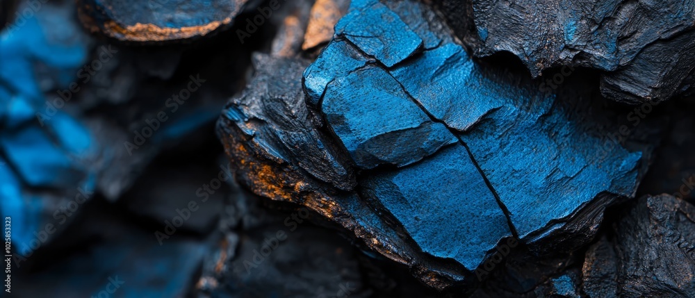 A pile of blue wood with a brown spot at its peak A pile of blue wood with a brown spot at its peak