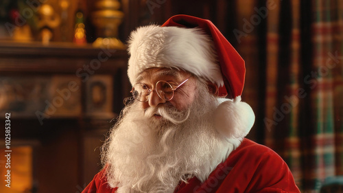 Traditional santa claus in cozy room with warm holiday decor on st nicholas day photo