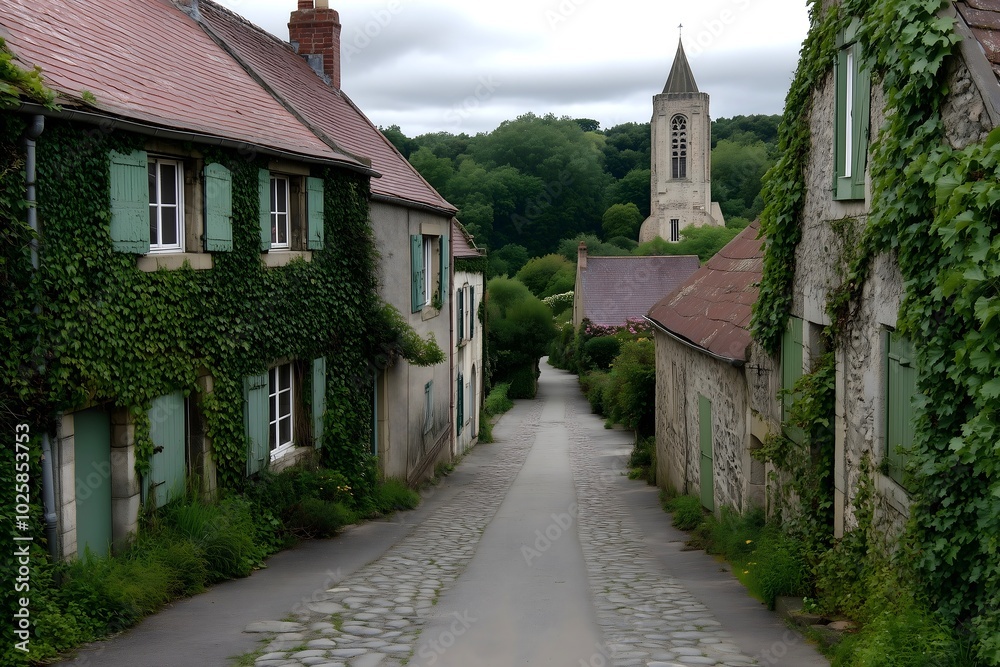 Quaint French village street, untouched by time. Cobblestone paths wind between historic homes with their shuttered windows, Ivy climbing the rustic stone walls. Flowers in window boxes. Quaint French village street, untouched by time. Cobblestone paths wind between historic homes with their shuttered windows, Ivy climbing the rustic stone walls. Flowers in window boxes.