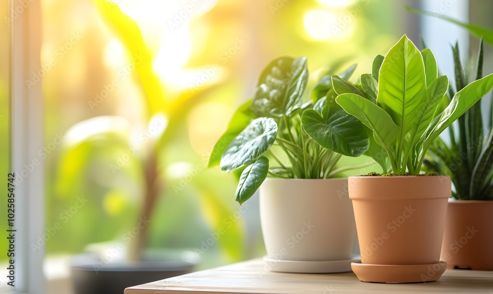 Fresh tender green plants thrive in a home setting with ample sunlight, Generative AI Fresh tender green plants thrive in a home setting with ample sunlight, Generative AI