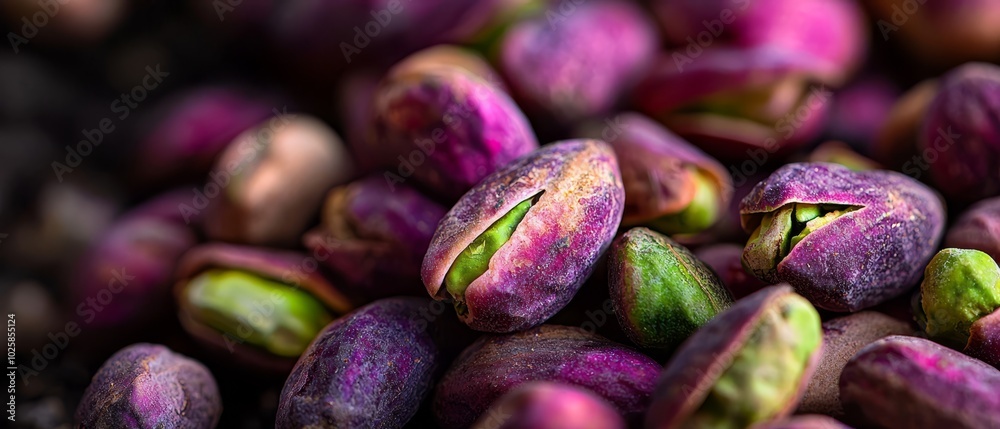 Piles of intermixed purple and green beans stacked upon each other Piles of intermixed purple and green beans stacked upon each other