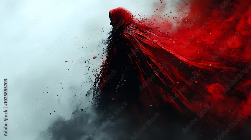 Watercolor representation of a powerful figure shattering chains in a dramatic landscape Watercolor representation of a powerful figure shattering chains in a dramatic landscape
