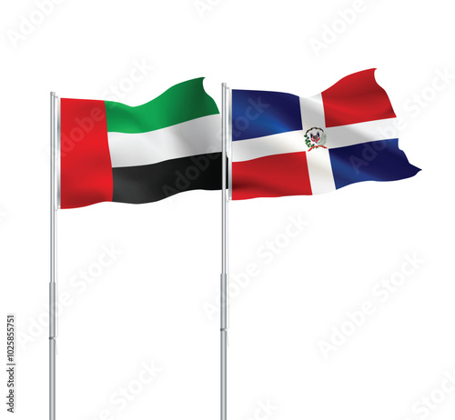 UAE,Dominican Republic flags together on pole