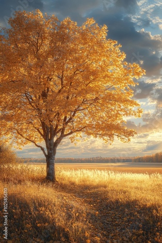 Beautiful autumn landscape with tree,