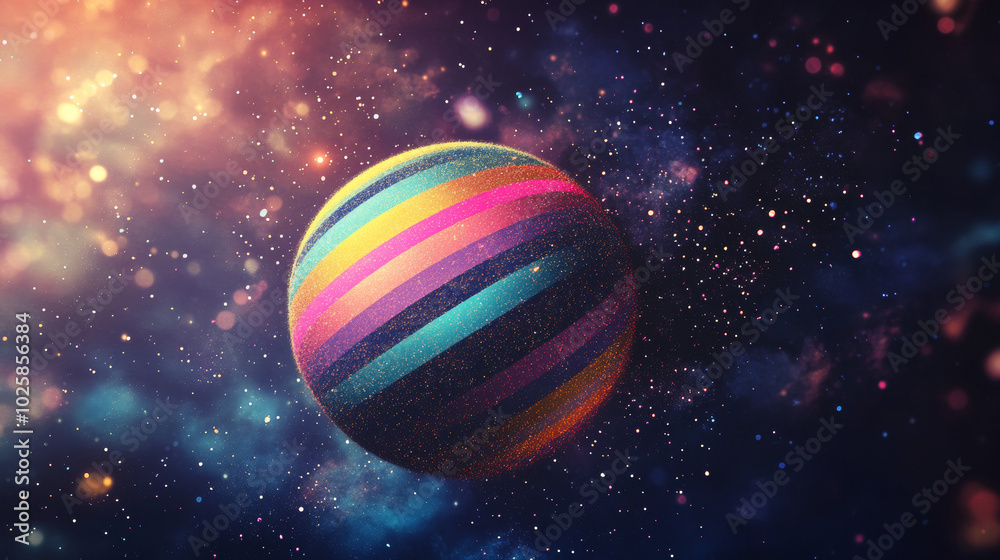 A colorful globe with stripes and dots floating in space. It represents the global reach of telecommunications technology. A colorful globe with stripes and dots floating in space. It represents the global reach of telecommunications technology.