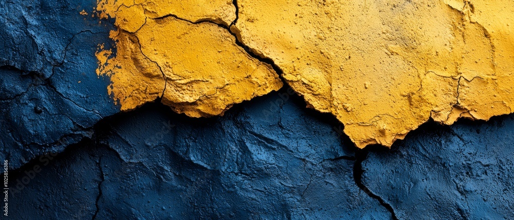 Fototapeta premium A tight shot of a yellow-blue wall with chipped paint at its edge