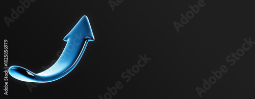 Upward Blue Arrow on Black Background. 3D Rendering photo