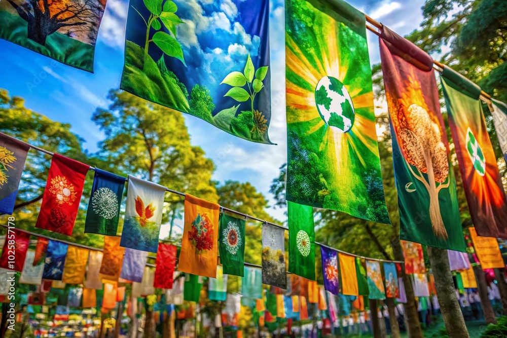 Fototapeta premium Nachhaltige Stoffbanner aus Genhter mit Kunststoffsen für umweltfreundliche Bannerproduktion ohne Plastik
