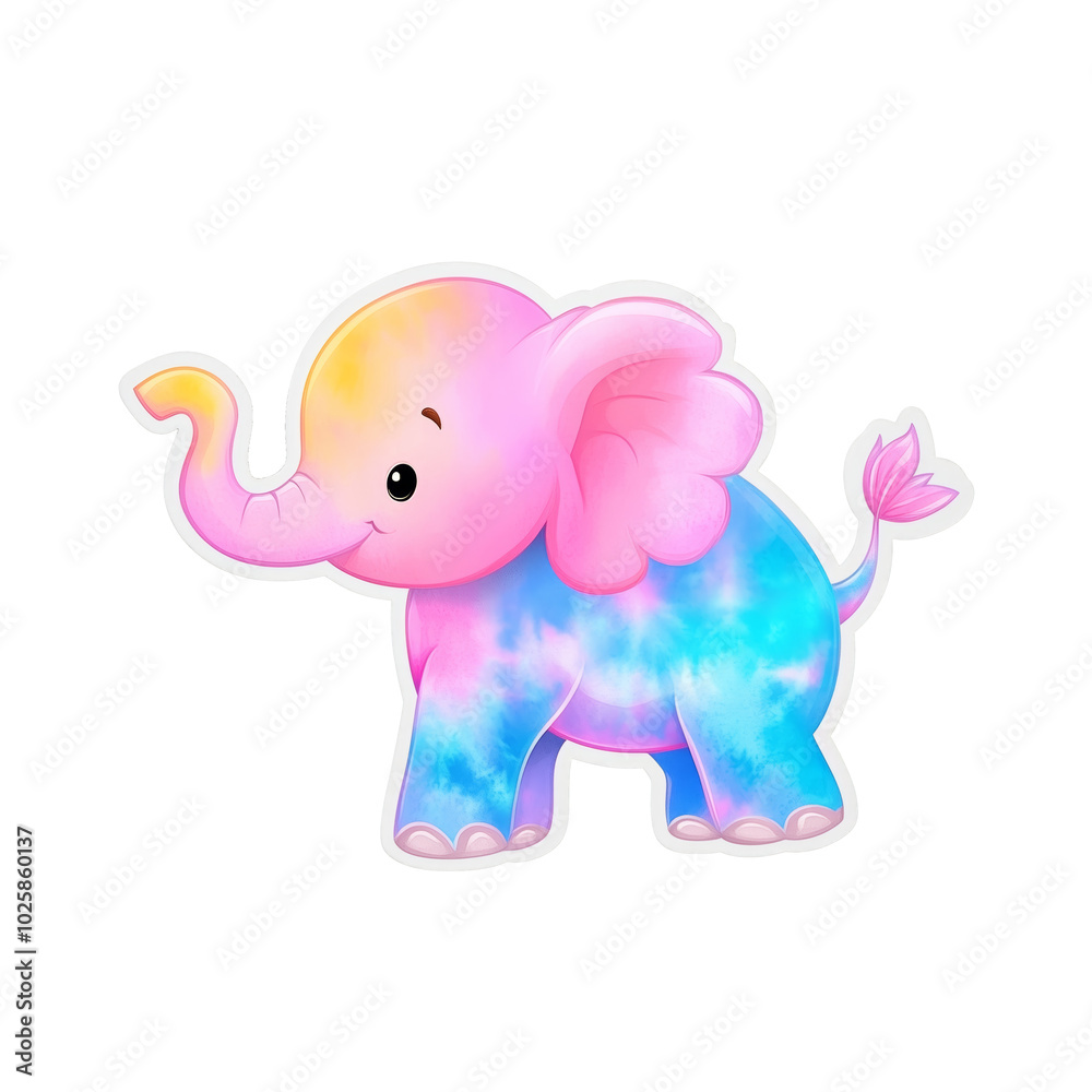 Obraz premium Kawaii Elephant Cartoon Sticker with Pastel Tones, Playful Proportions, Smooth Gradient Colors, and Cute Nursery Illustration