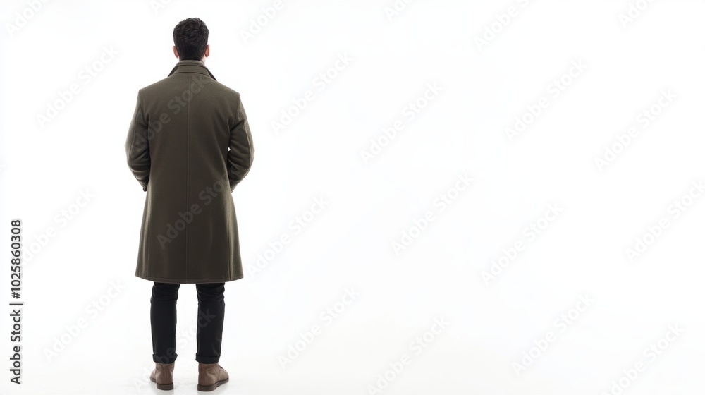 custom made wallpaper toronto digitalFull-body back view of man in winter coat, standing with hands in pockets on white background. Casual and stylish