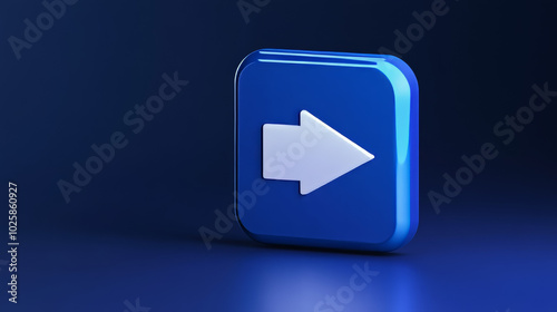 A blue tab with a white arrow, designed for 3D presentations.