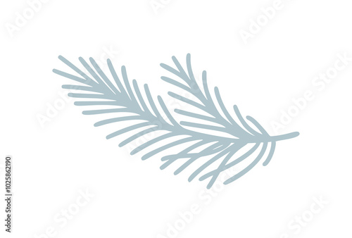 Christmas doodle silhouette pine tree branch plant. Hand drawn xmas decorations vector illustration isolated on white background. Design element for holiday greeting card gift tag