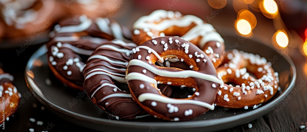  A tight shot of a table-placed plate, brimming with doughnuts glazed in icing and generously topped with colorful sprinkles
