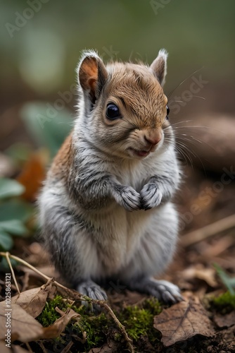 Cute quirrel is sitting on the ground photo