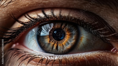 Close-up of a human eye showcasing intricate details and vibrant colors.