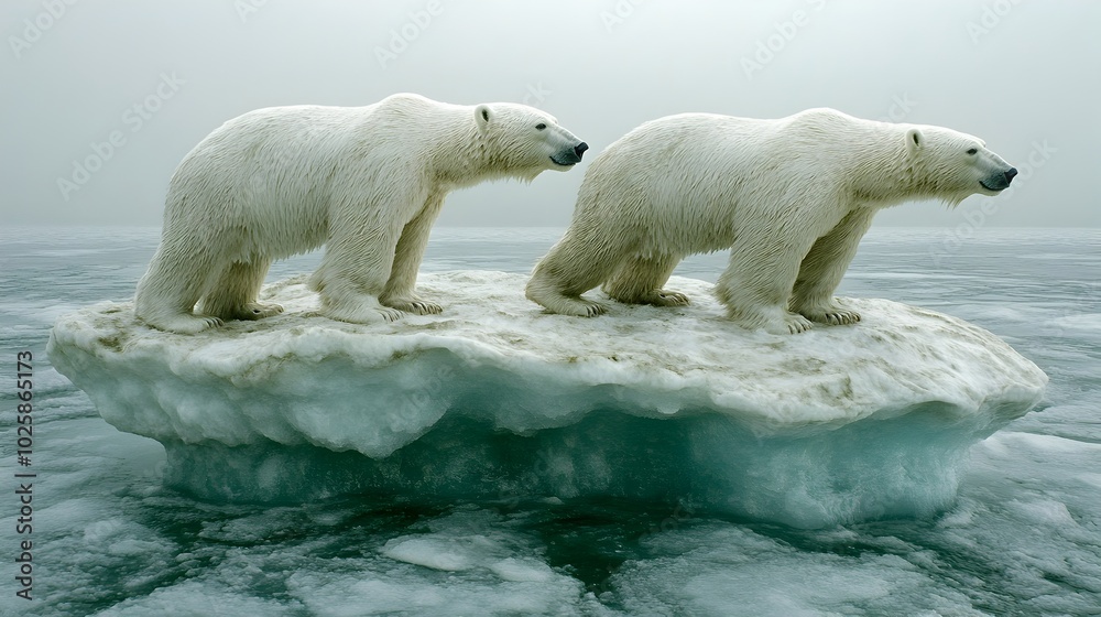 Polar Bears Stranded on Melting Arctic Ice Symbolizing Climate Change Crisis Polar Bears Stranded on Melting Arctic Ice Symbolizing Climate Change Crisis
