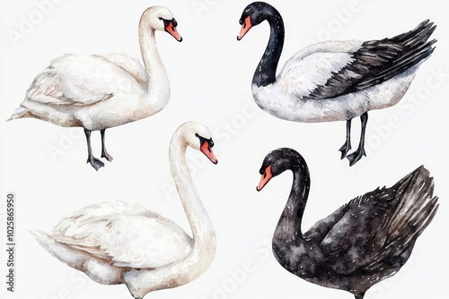 The Swan bird, painted in elegant watercolor in isolation. Perfect for designers, nature lovers, and creative decor. Clipart image.