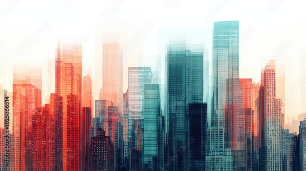 Fototapeta premium A dynamic data visualization overlay is superimposed on a vibrant cityscape
