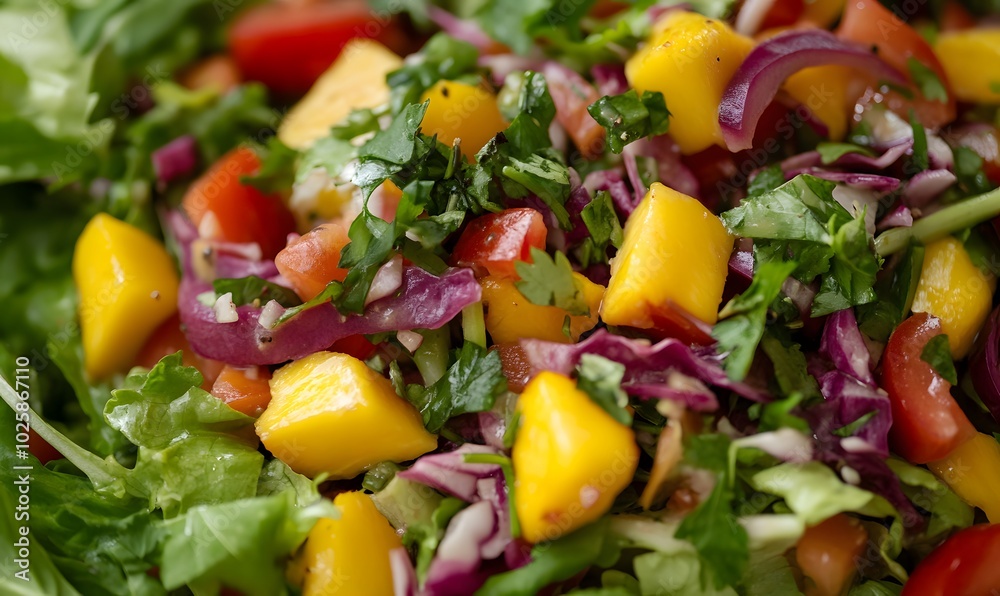 Vegan salad featuring and succulent mango chunks displayed, Generative AI Vegan salad featuring and succulent mango chunks displayed, Generative AI