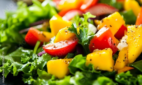 Vegan salad featuring and succulent mango chunks displayed, Generative AI