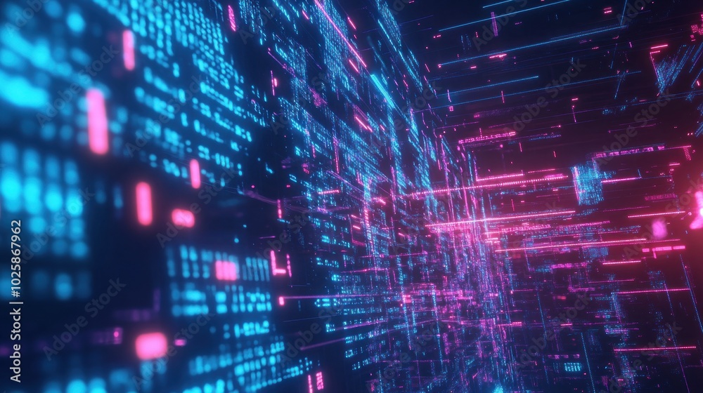 Abstract digital landscape with glowing lines and data streams. Abstract digital landscape with glowing lines and data streams.