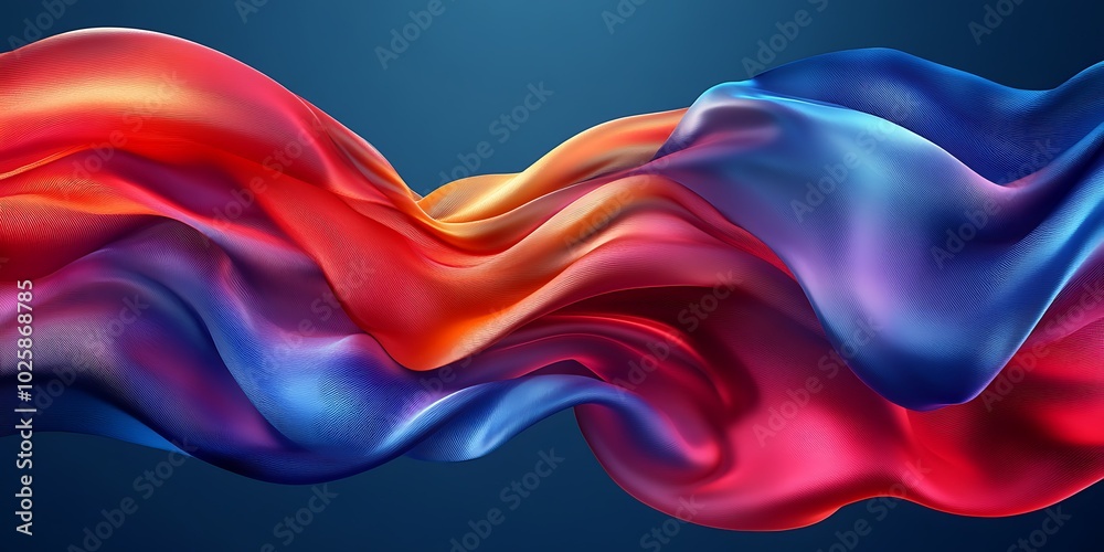Fototapeta premium Colorful flowing fabric waves on a gradient background.