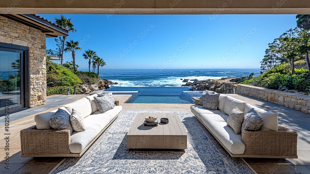 Fototapeta premium Cozy Oceanfront Patio Backyard at Day