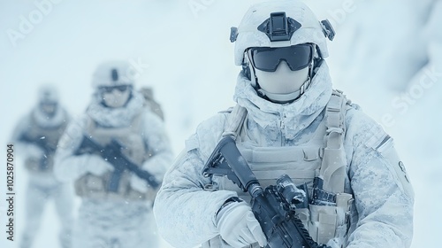 Special Forces Soldiers Training in Arctic Landscape with Blizzard Conditions