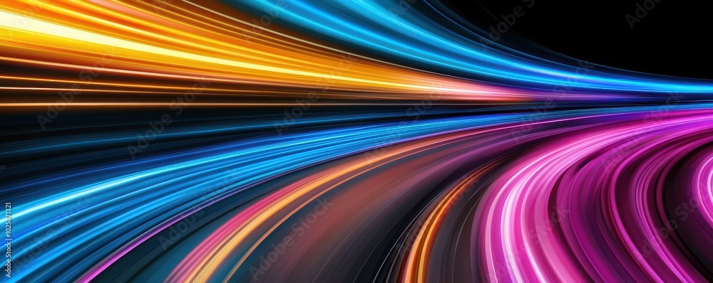 Colorful light trails on a dark background, representing speed and motion. Colorful light trails on a dark background, representing speed and motion.