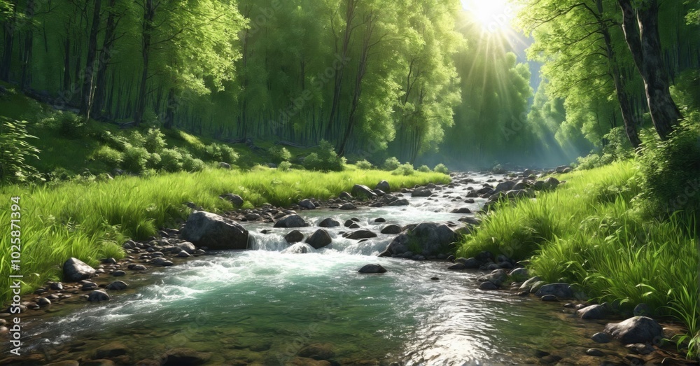 Majestic mountain stream flowing through a forest Majestic mountain stream flowing through a forest