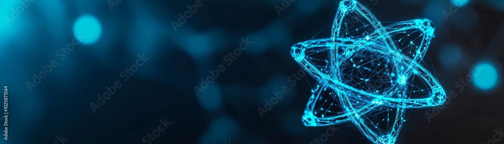 High-tech image of a chemical atom, glowing in vibrant blue, showcasing the intersection of physics, chemistry, and futuristic scientific experiments High-tech image of a chemical atom, glowing in vibrant blue, showcasing the intersection of physics, chemistry, and futuristic scientific experiments