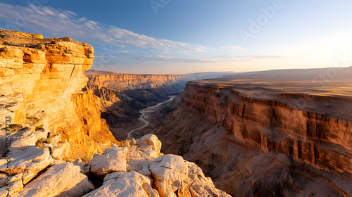 A canyon illuminated by the soft light of dawn