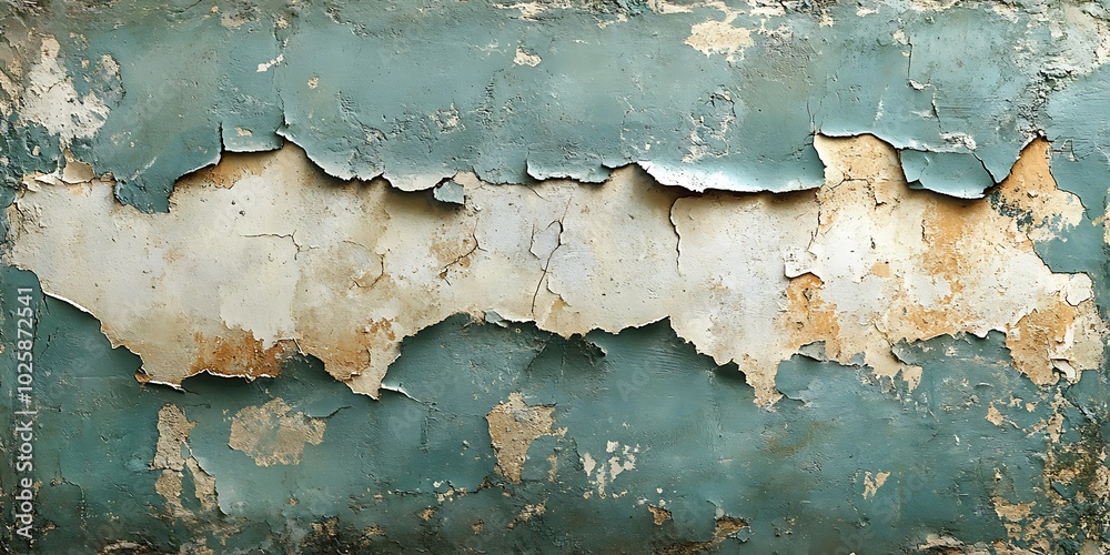 Obraz premium Peeling paint on a textured surface in muted colors.