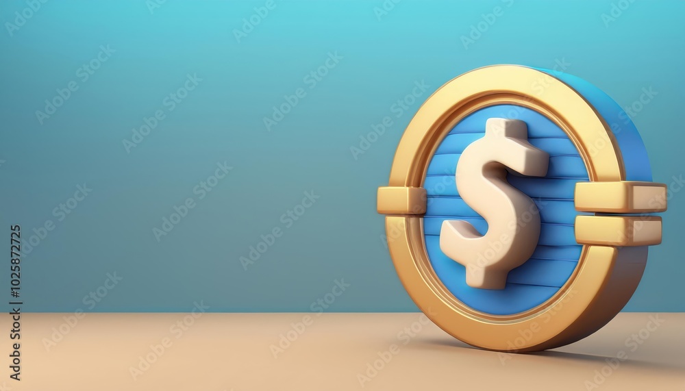 A 3D dollar sign coin icon against a minimalistic blue background, symbolizing finance, investment, and currency.