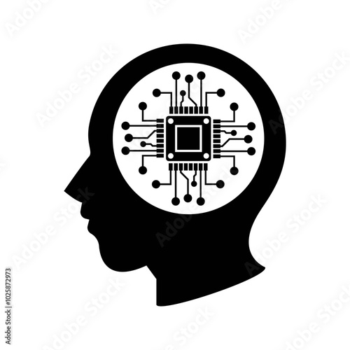 Icons of human head technology, brain of AI chip technology, Artificial intelligence.